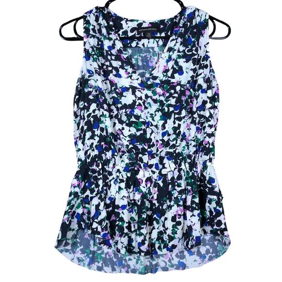 Banana Republic Womens Blouse White Multi Petite V Neck Sleeveless Tank XSP - Picture 1 of 12